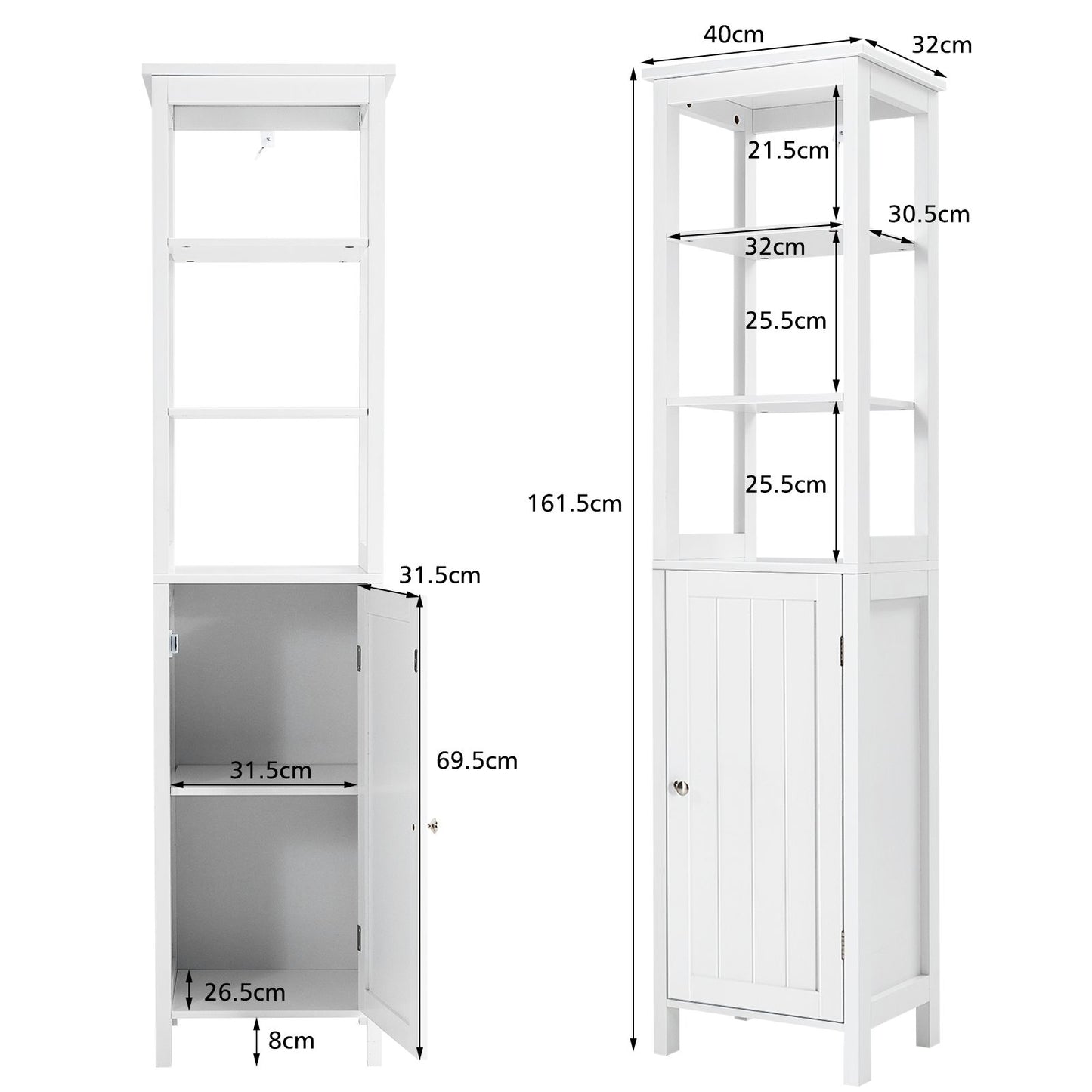 Freestanding Floor Cabinet with 3-Position Middle Panel and Anti-Toppling Mechanism