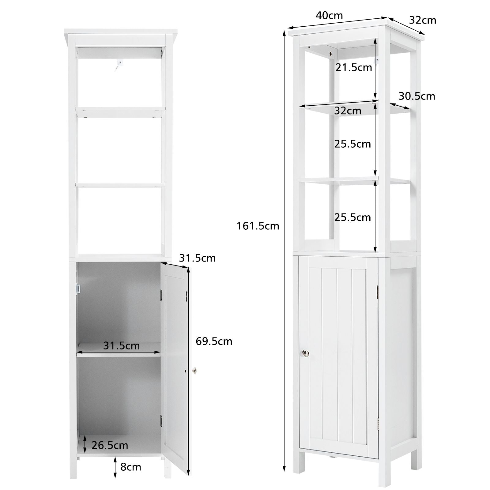 Freestanding Floor Cabinet with 3-Position Middle Panel and Anti-Toppling Mechanism