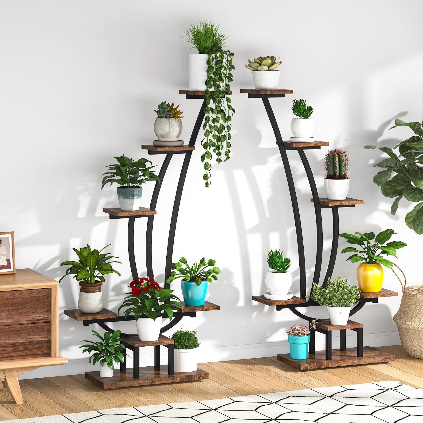2 Pcs Plant Stand Metal Curved Display Shelf for Home Garden Decor