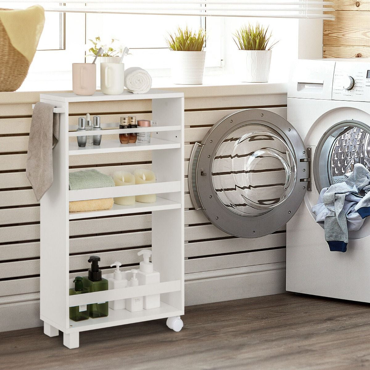 4-Tier Slim Rolling Storage Trolley with Handle and Adjustable Shelf