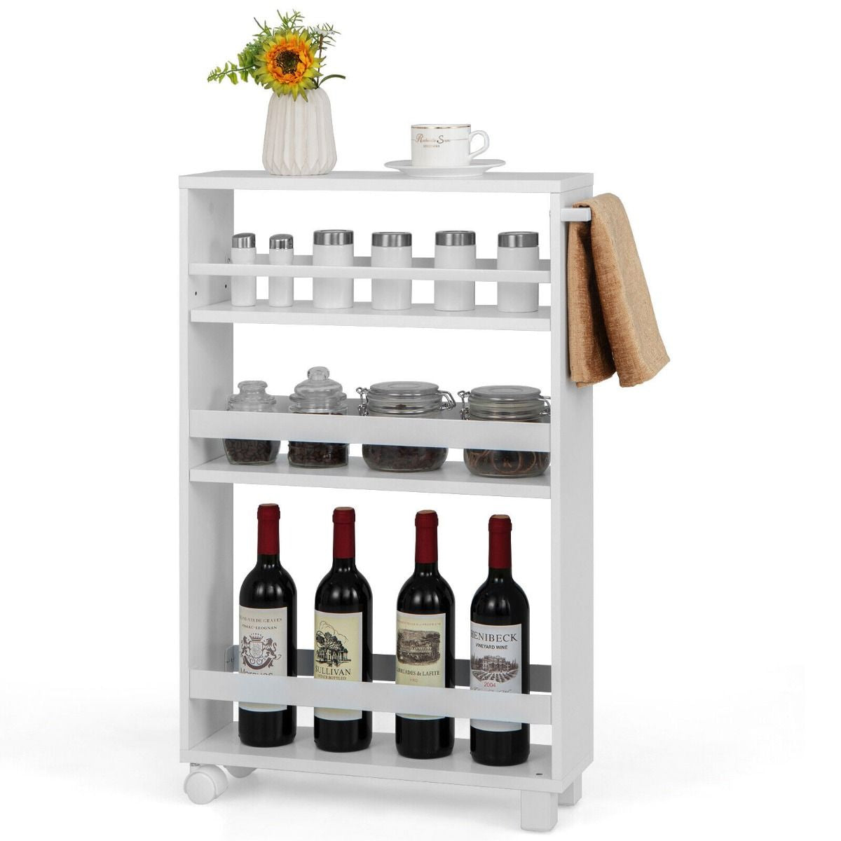 4-Tier Slim Rolling Storage Trolley with Handle and Adjustable Shelf