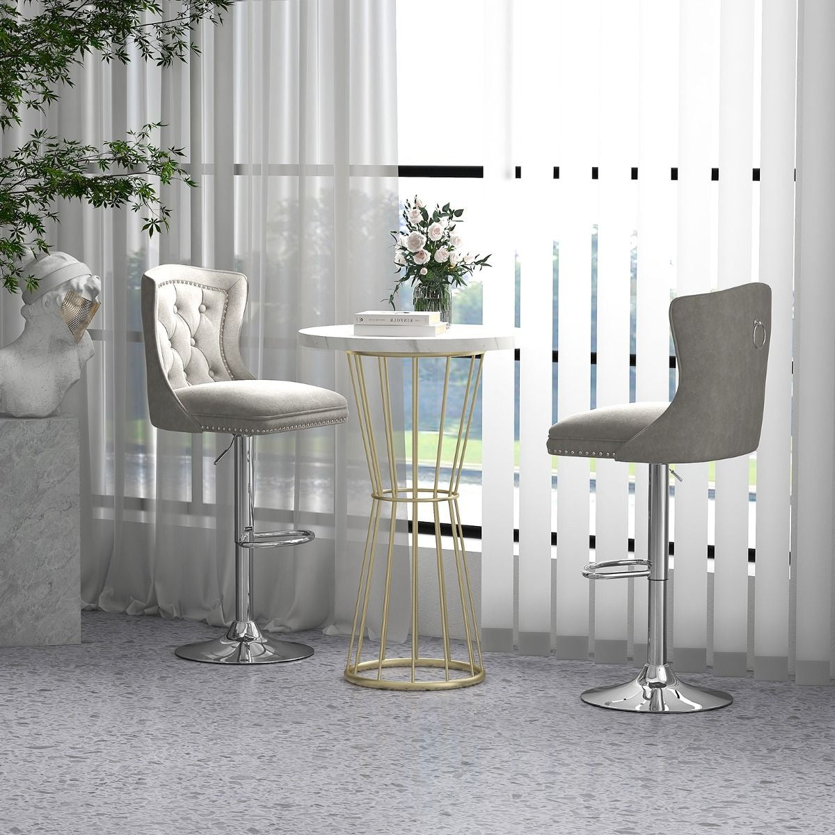 Dutch Velvet Bar Stool with Footrest
