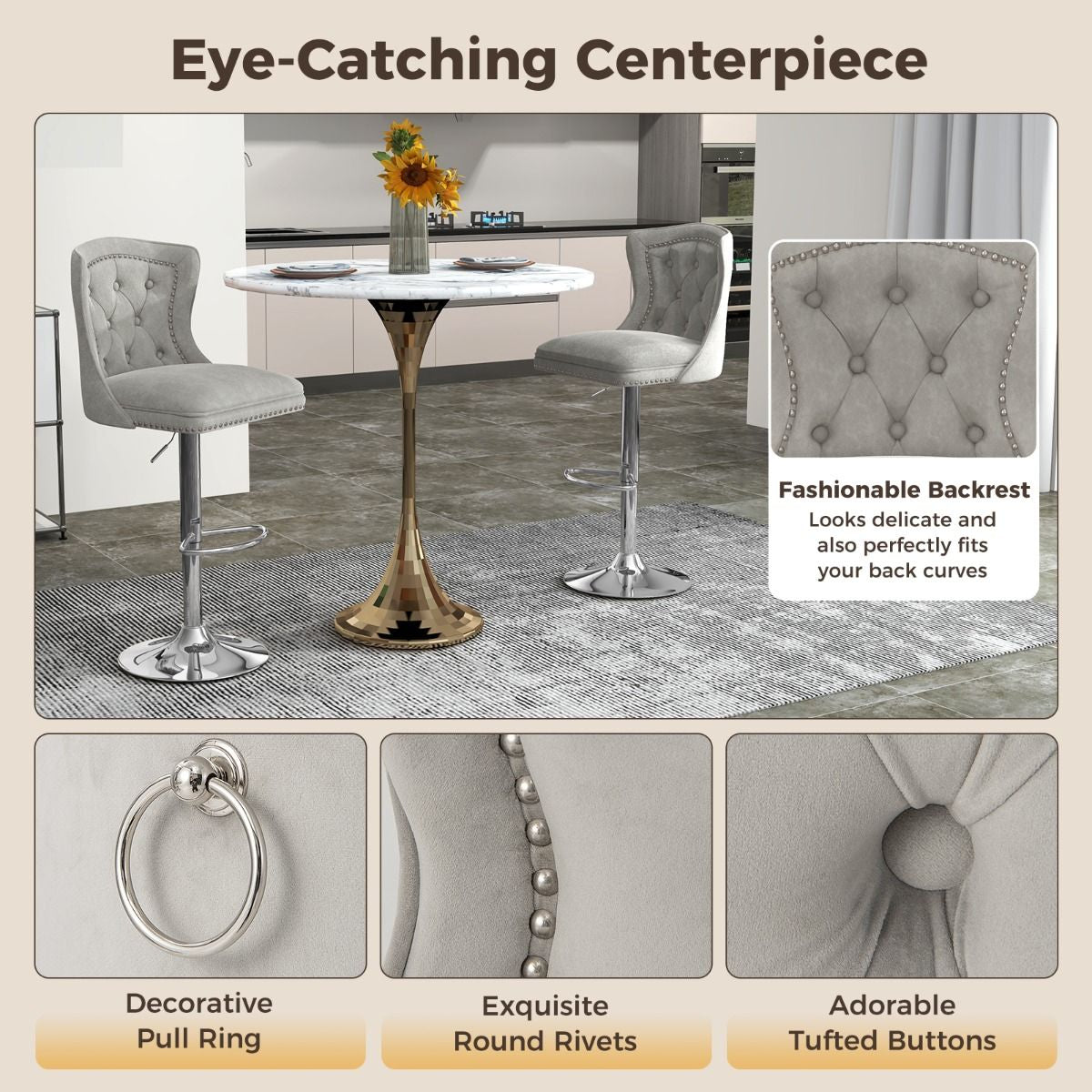 Dutch Velvet Bar Stool with Footrest
