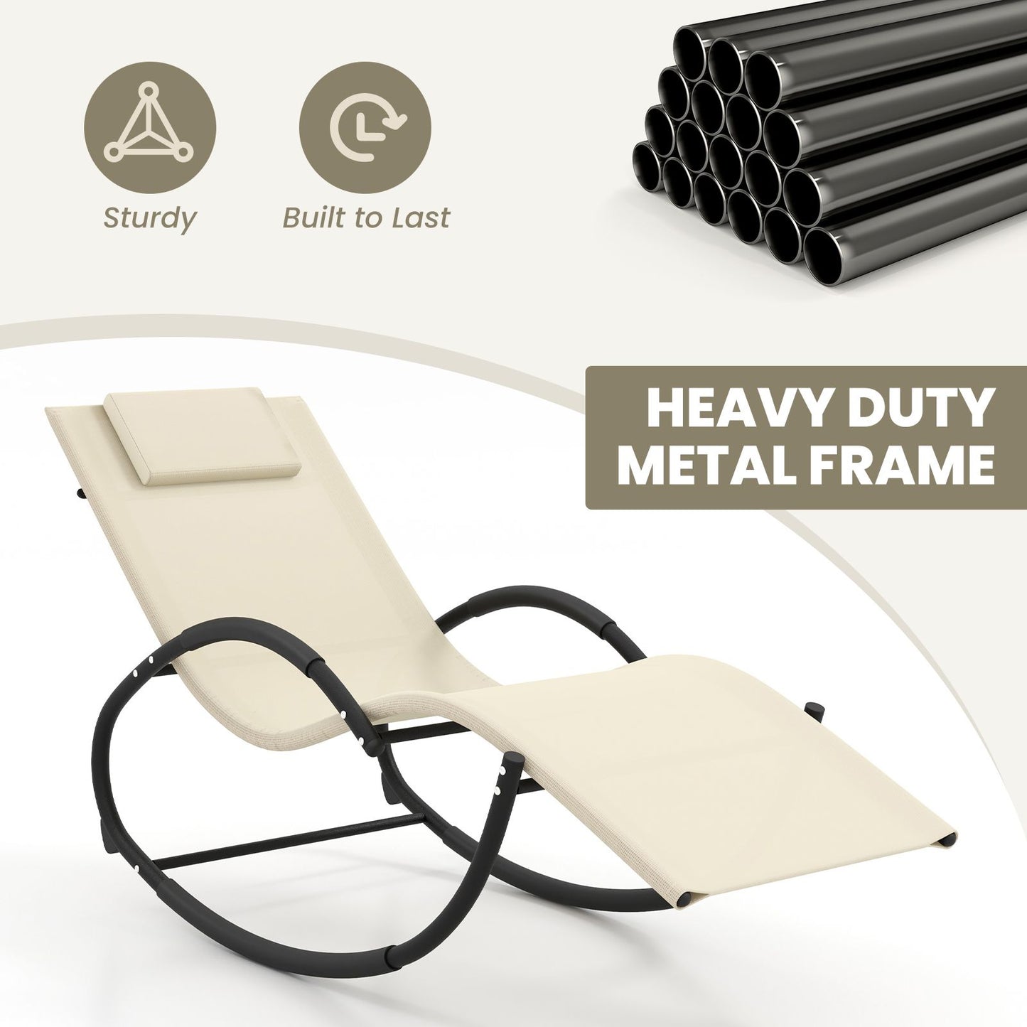 Outdoor Rocking Lounge Chair with Removable Headrest