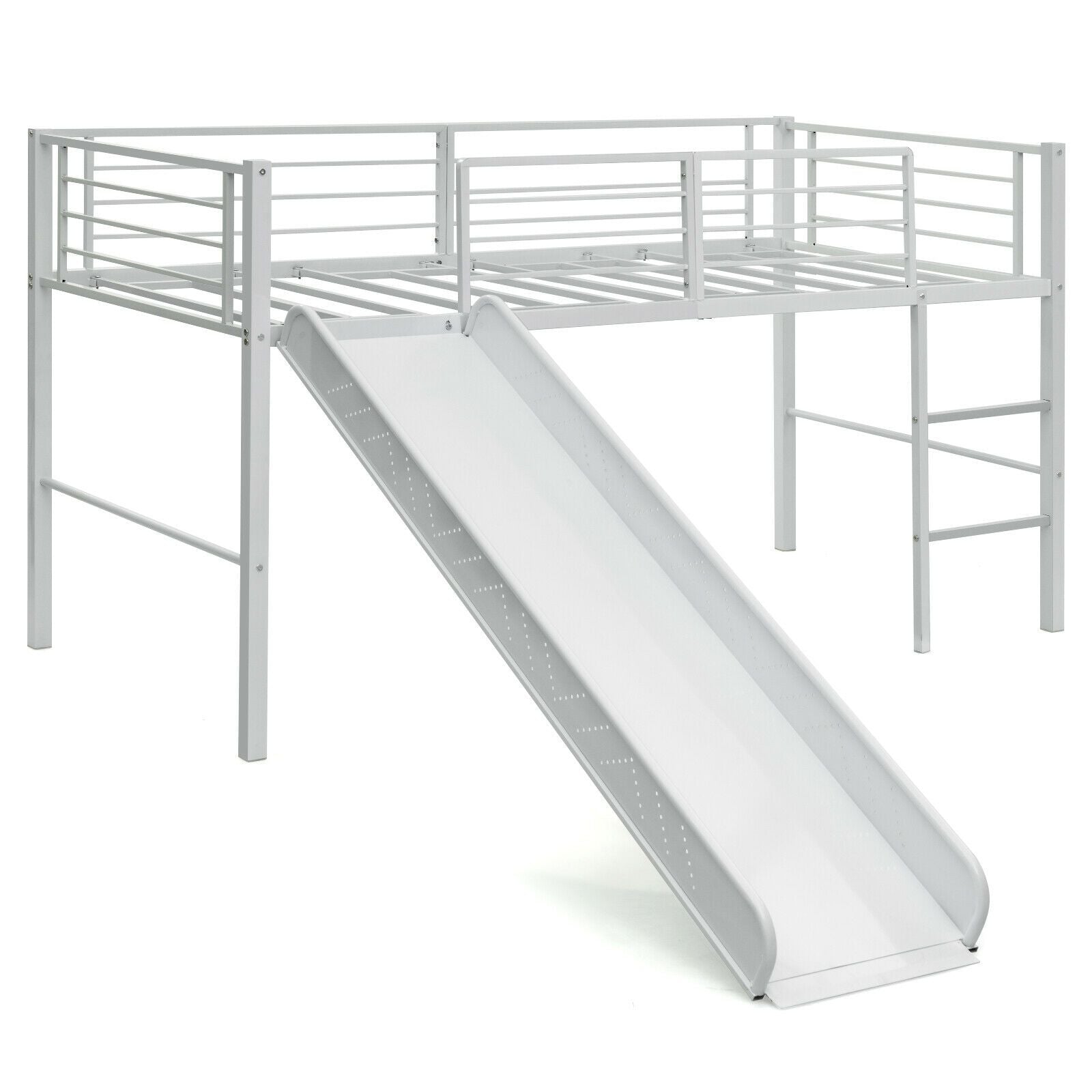 Sliding Loft Children Single Bed with Stairs and Safety Guardrails