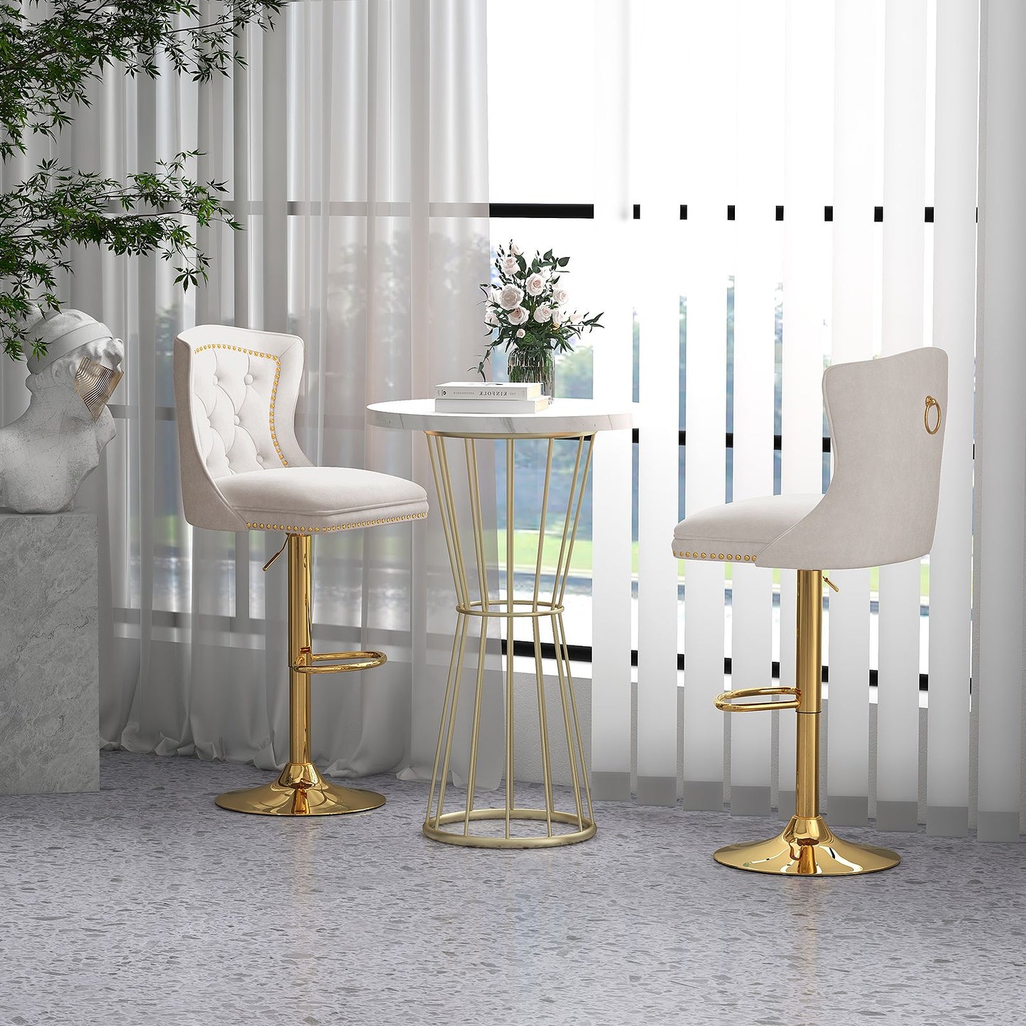 Dutch Velvet Bar Stool with Footrest