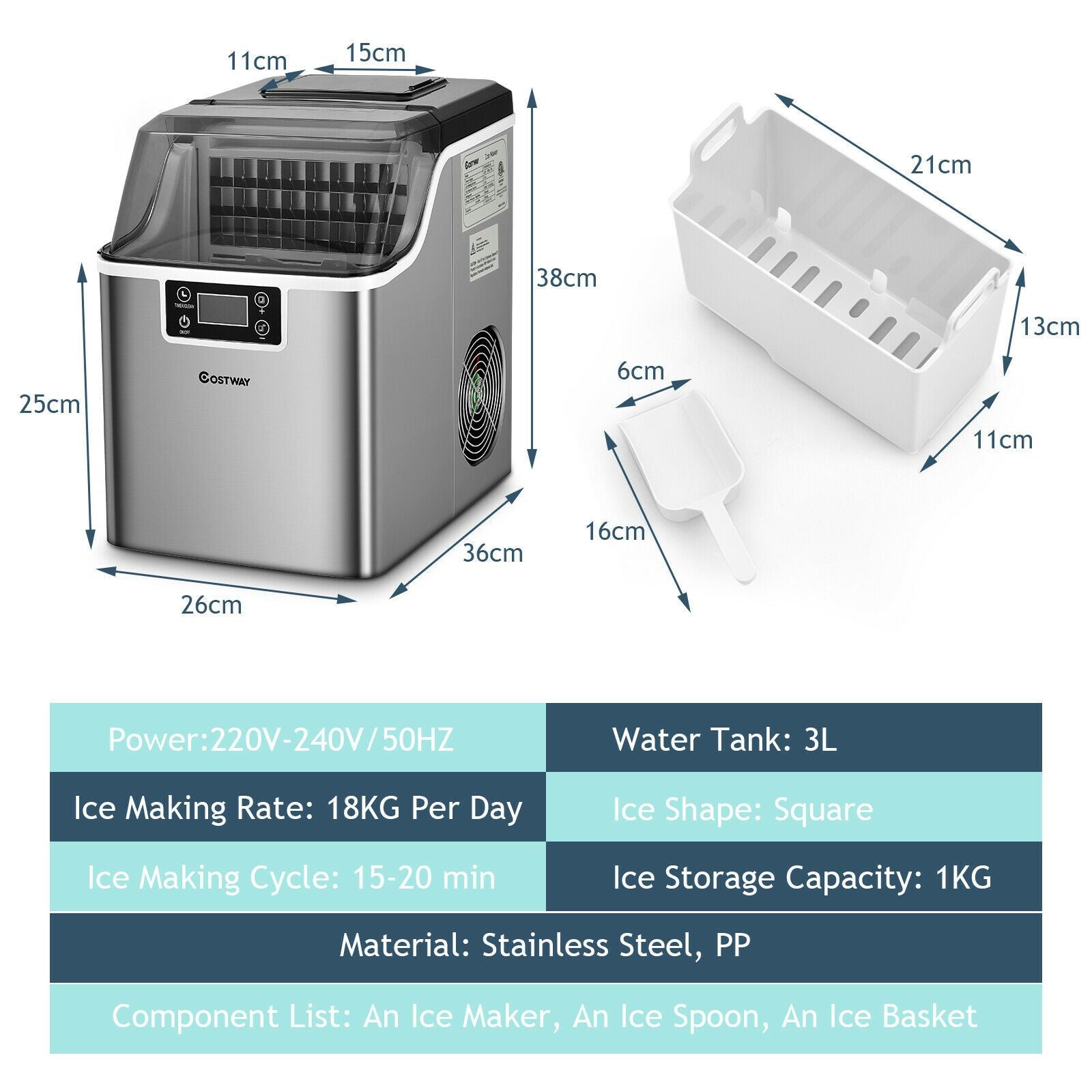 Countertop Portable Ice Cube Maker 18KG / 24H