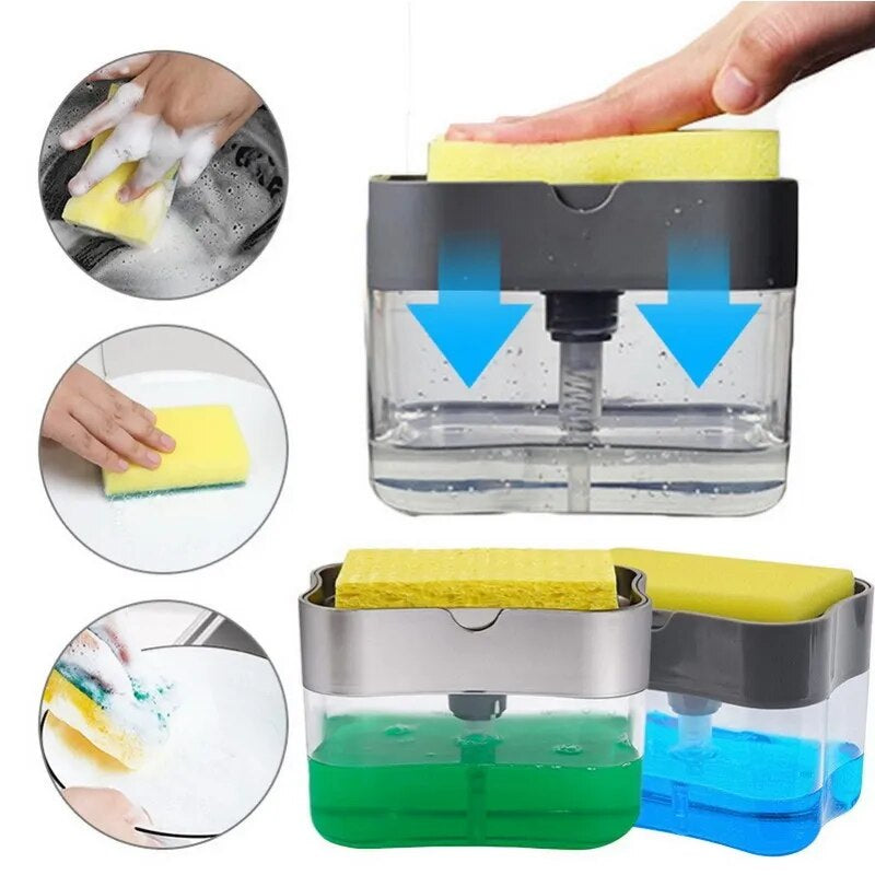 Automatic Soap Dispenser Bottle for Detergent Liquid Kitchen Dish Soap Dispenser Kitchen Sponge Dispenser Manual Soap Pump 380Ml
