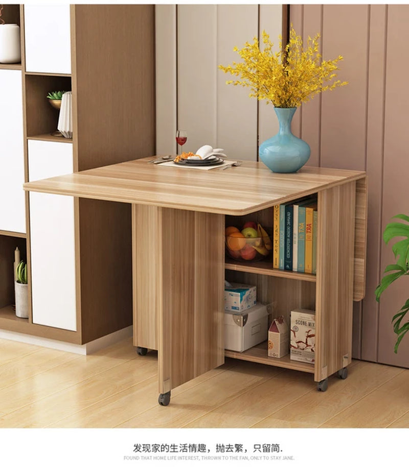 Modern Simple Muebles Home Furniture Multifunctional Folding Wooden Dining Table Livingroom Kitchen Removable Storage Table