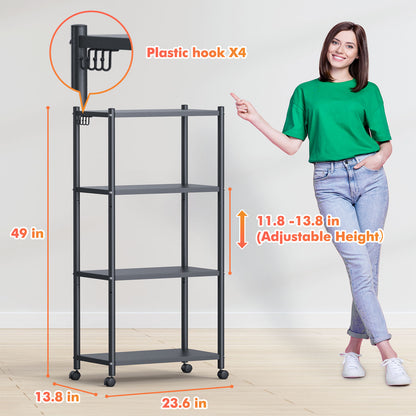 Ambitelligence Kitchen Bakers Rack, Heavy Duty Bakers Rack 4-Tier Free Standing Kitchen Storage Shelf Rack Hight Adjustable with Wheels & Feet, Industrial Metal Microwave Oven Stand Black