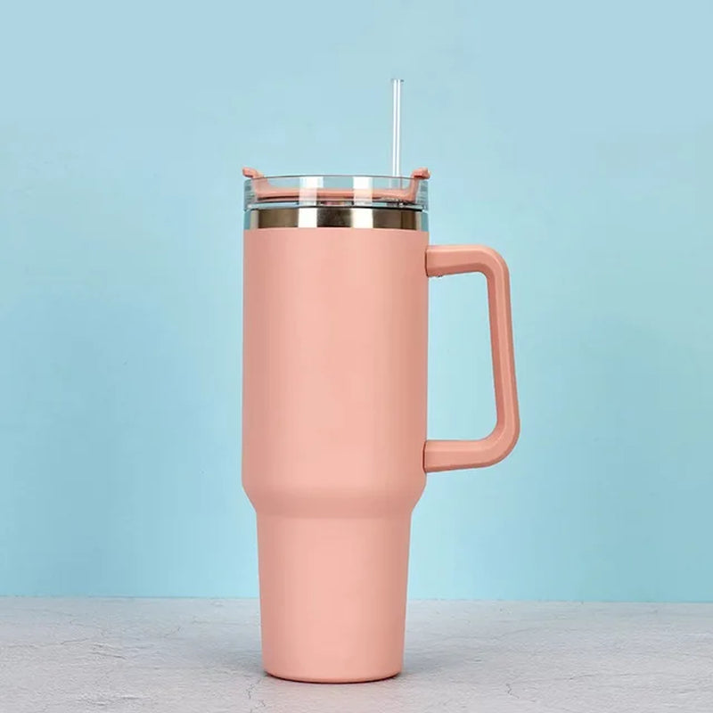 40Oz 304 Stainless Steel Insulated Water Bottle,Thermal Coffee Car Cup, Cold Hot Mugs Vacuum Flask with Handle Straw,For Sport