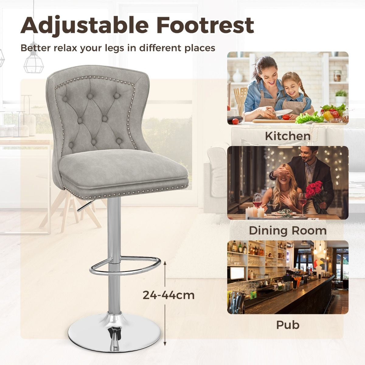 Dutch Velvet Bar Stool with Footrest