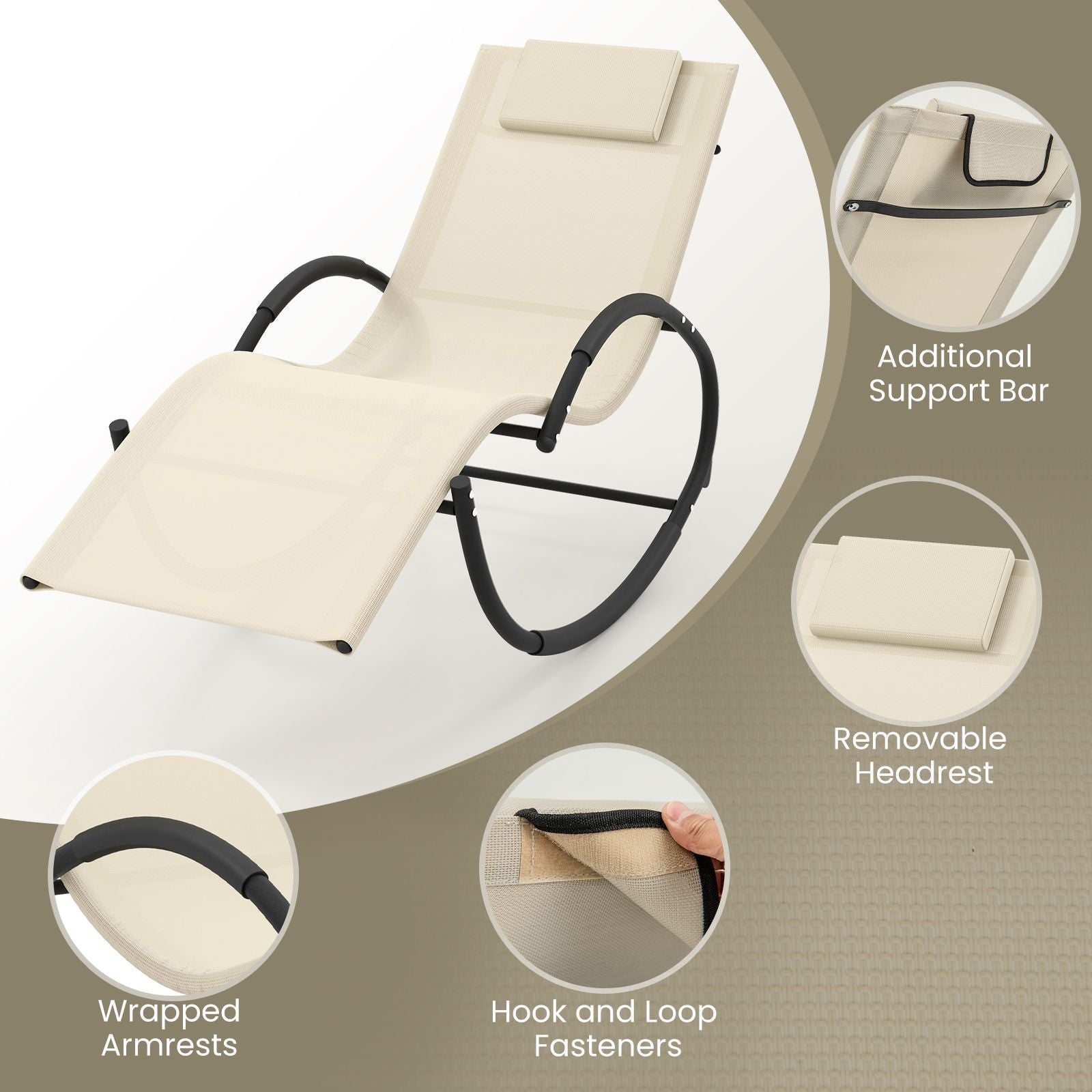 Outdoor Rocking Lounge Chair with Removable Headrest
