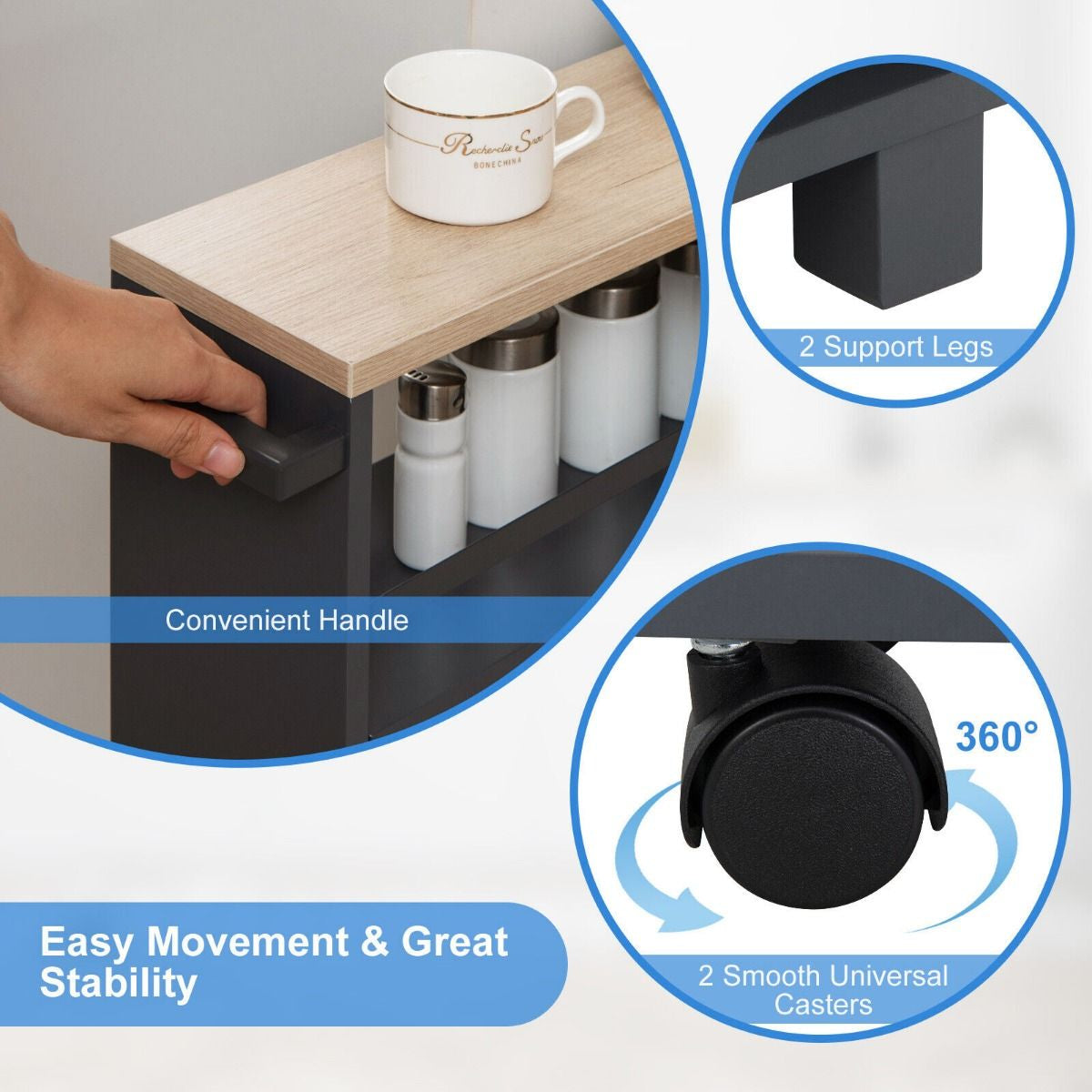 4-Tier Slim Rolling Storage Trolley with Handle and Adjustable Shelf