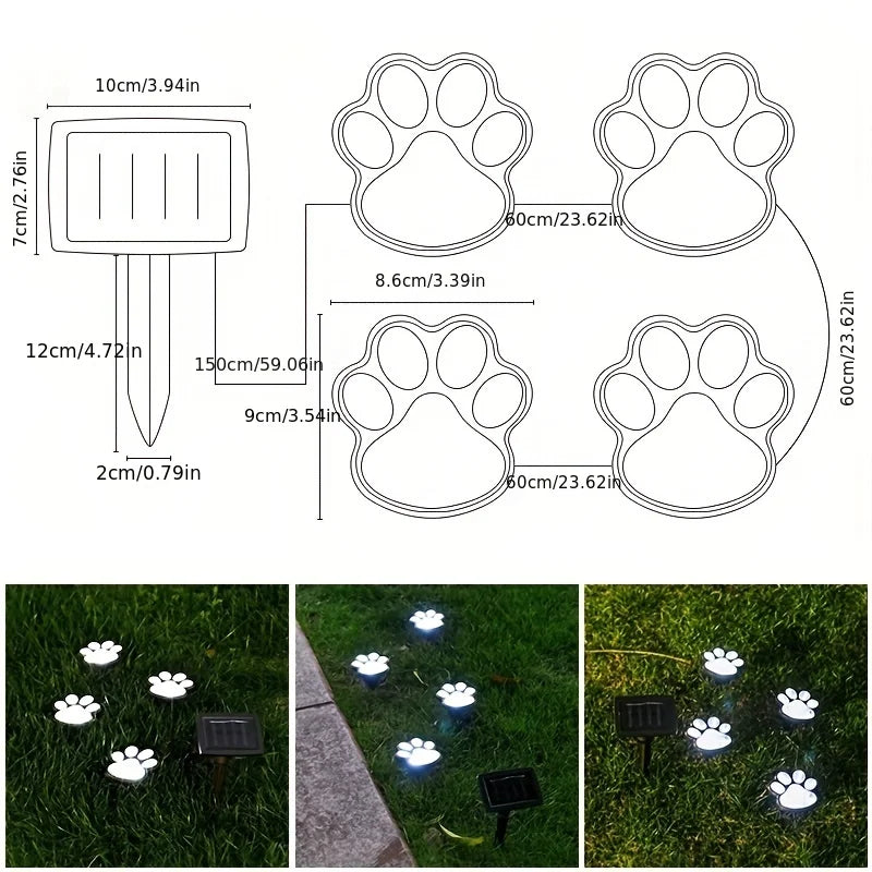 Solar Outdoor Dog Paw Light Decoration Garden Lawn Lights Landscape Waterproof Embellishment One Drag Four LED Lights