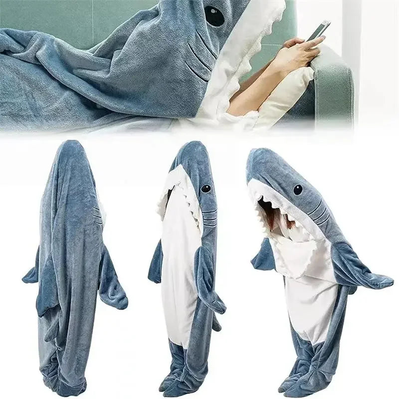 1Pc New Shark Blanket for Adult Wearable Winter Warm Blanket Hooded Playsuit Onesie Funny Sleeping Bag for Slumber Party