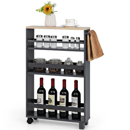 4-Tier Slim Rolling Storage Trolley with Handle and Adjustable Shelf