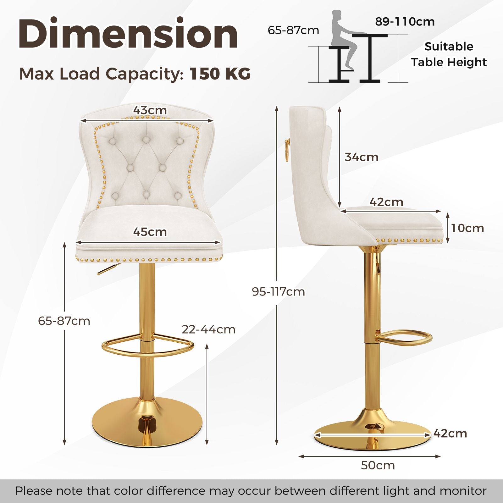 Dutch Velvet Bar Stool with Footrest