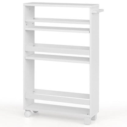 4-Tier Slim Rolling Storage Trolley with Handle and Adjustable Shelf
