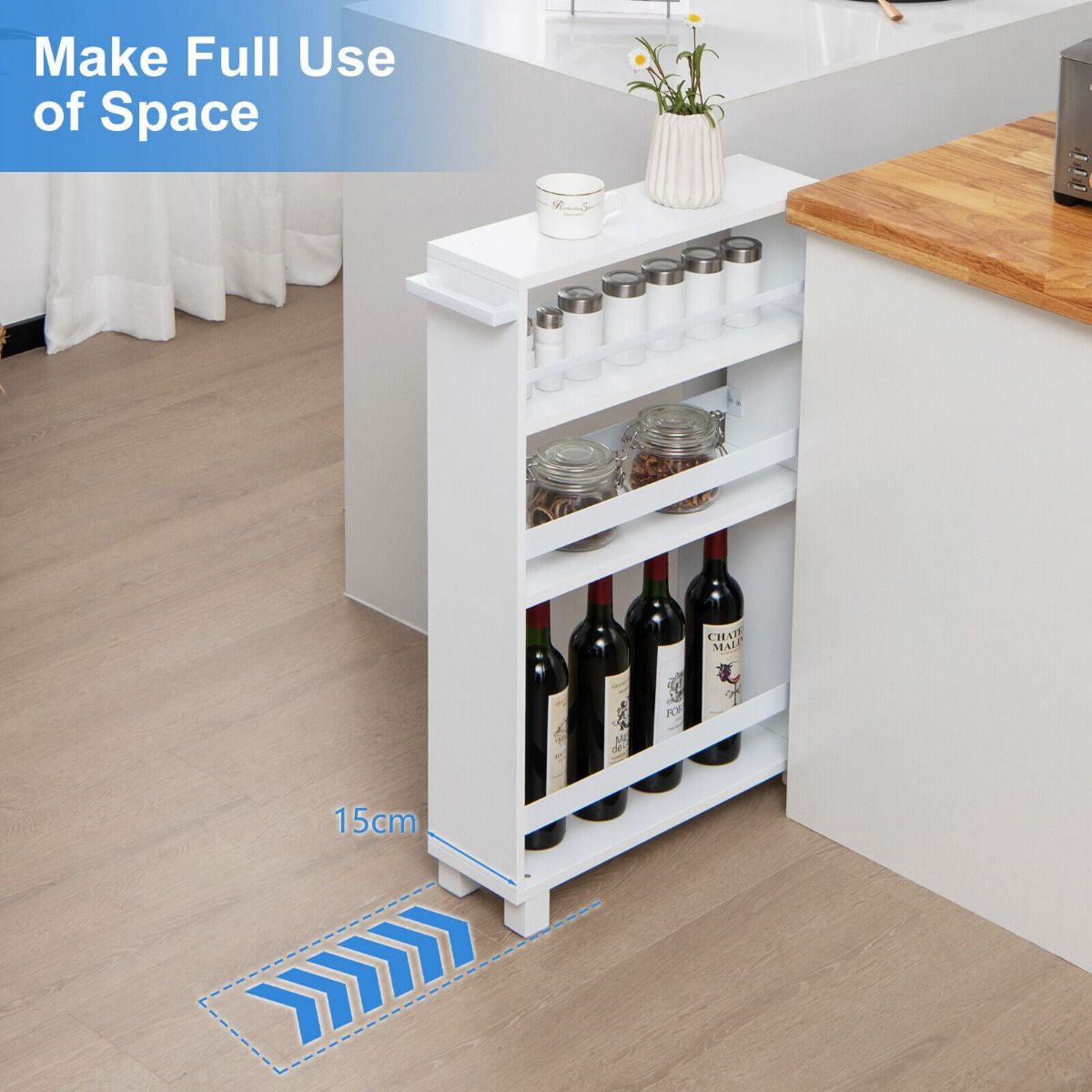 4-Tier Slim Rolling Storage Trolley with Handle and Adjustable Shelf