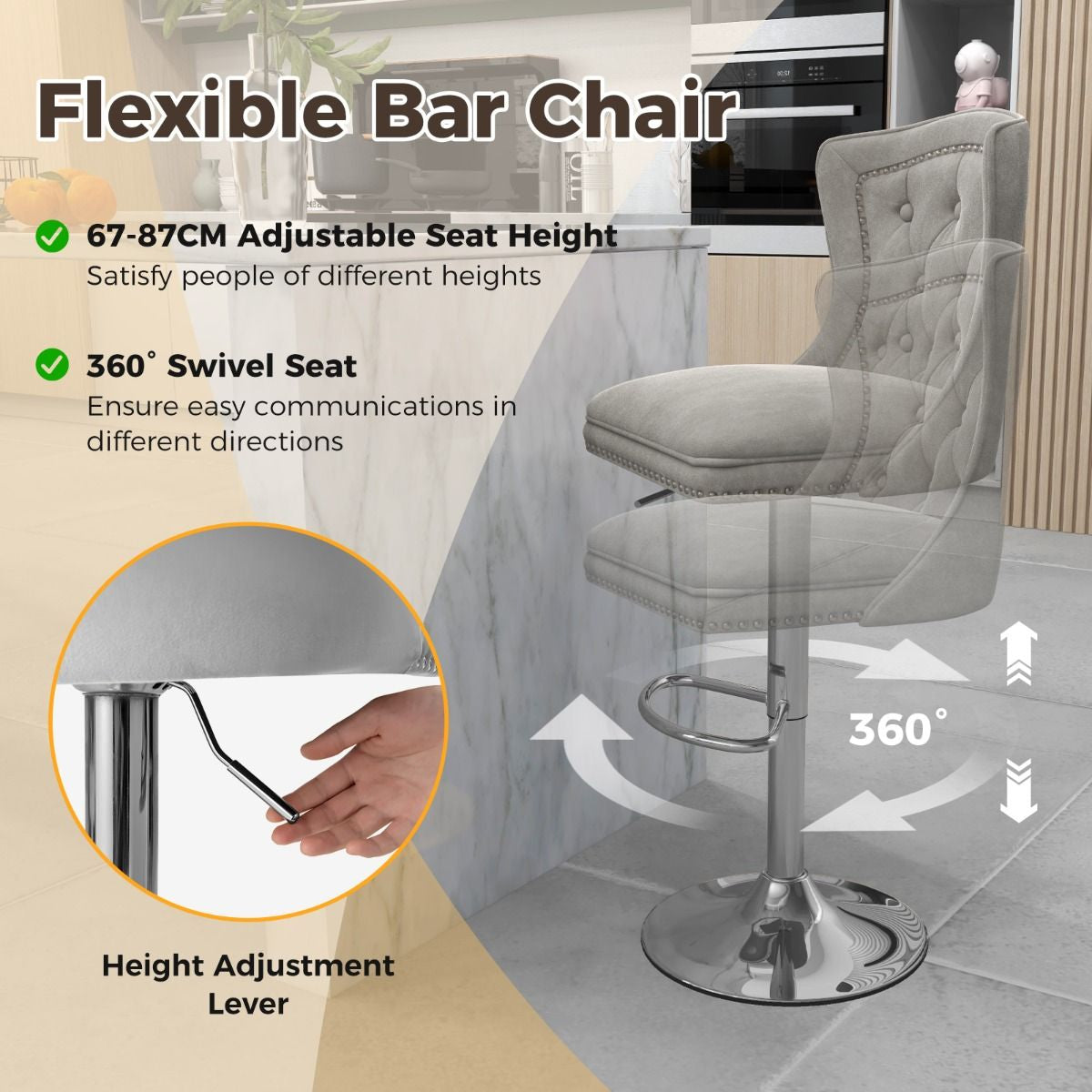 Dutch Velvet Bar Stool with Footrest