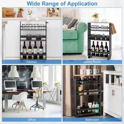 4-Tier Slim Rolling Storage Trolley with Handle and Adjustable Shelf