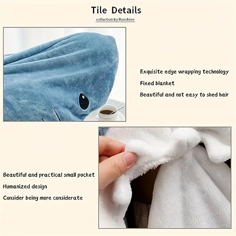1Pc New Shark Blanket for Adult Wearable Winter Warm Blanket Hooded Playsuit Onesie Funny Sleeping Bag for Slumber Party