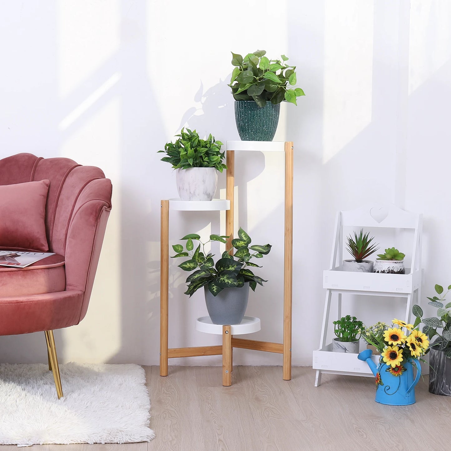Bamboo Plant Stands Indoor, 3 Tier Tall Corner Plant Stand Holder & Plant Display Rack for Outdoor Garden