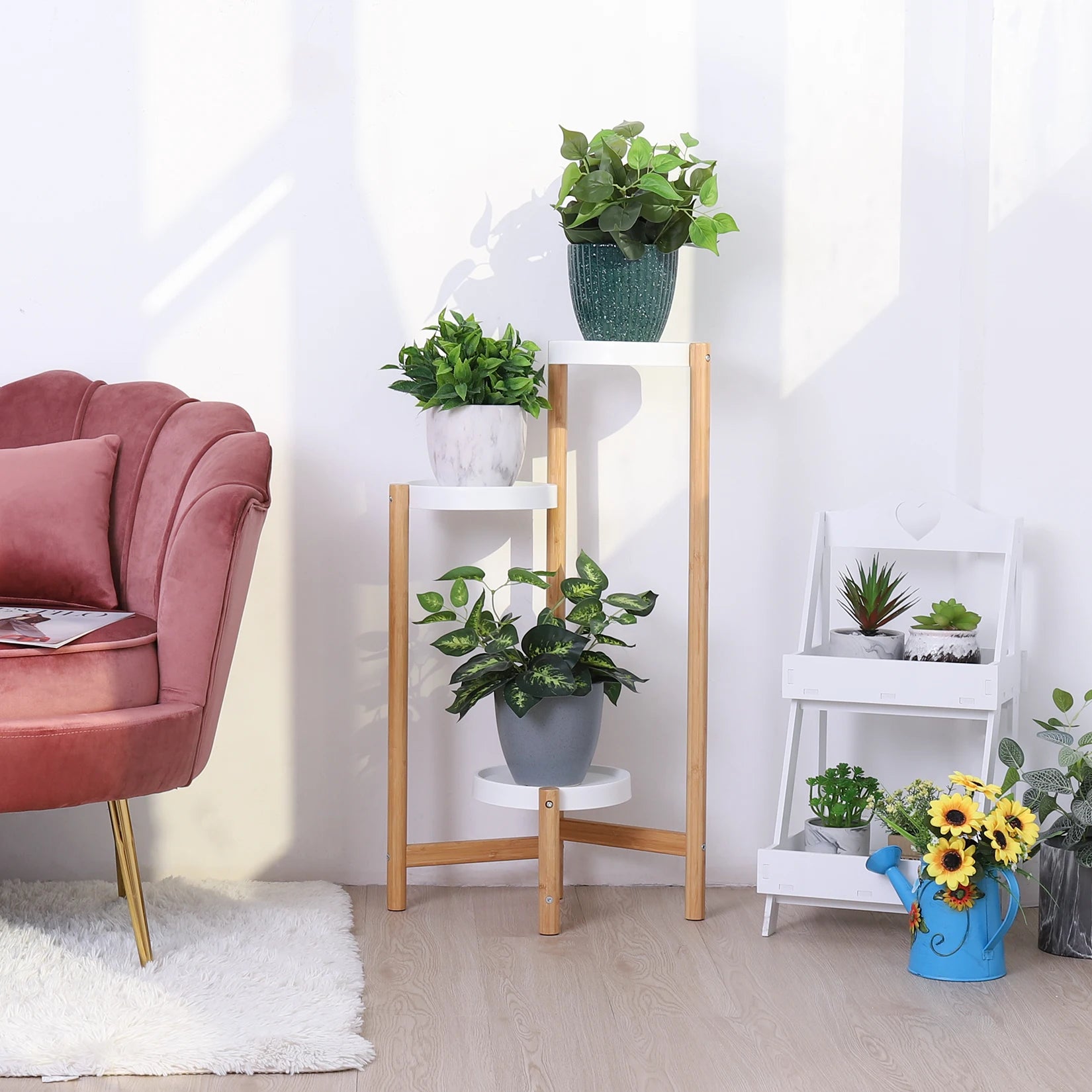 Bamboo Plant Stands Indoor, 3 Tier Tall Corner Plant Stand Holder & Plant Display Rack for Outdoor Garden