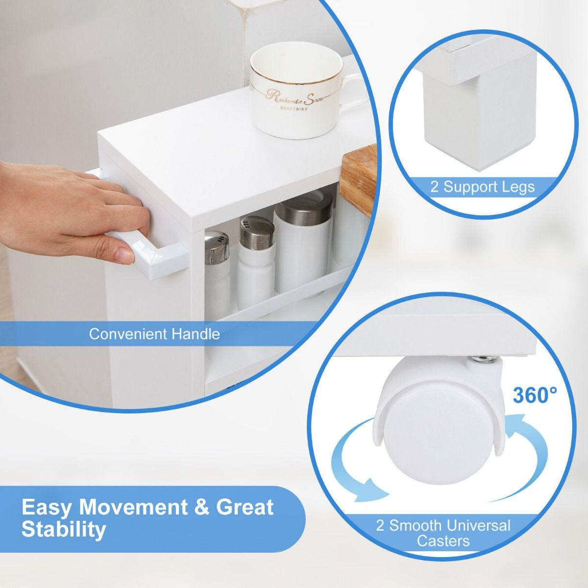 4-Tier Slim Rolling Storage Trolley with Handle and Adjustable Shelf