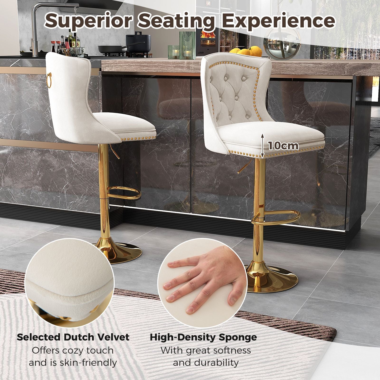 Dutch Velvet Bar Stool with Footrest